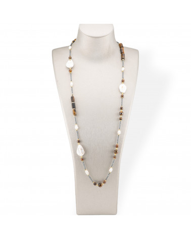 Collana Charlestone Di Pietre Dure, Perle E Ematite 90cm Occhio Di Tigre-DESIGN ITALY | Worldofjewel.com