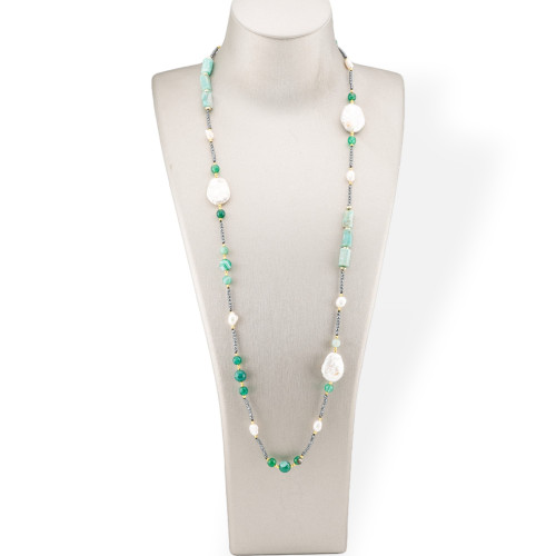 Collier Charleston de Pierres Semi-précieuses, Perles et Hématite 90cm Vert