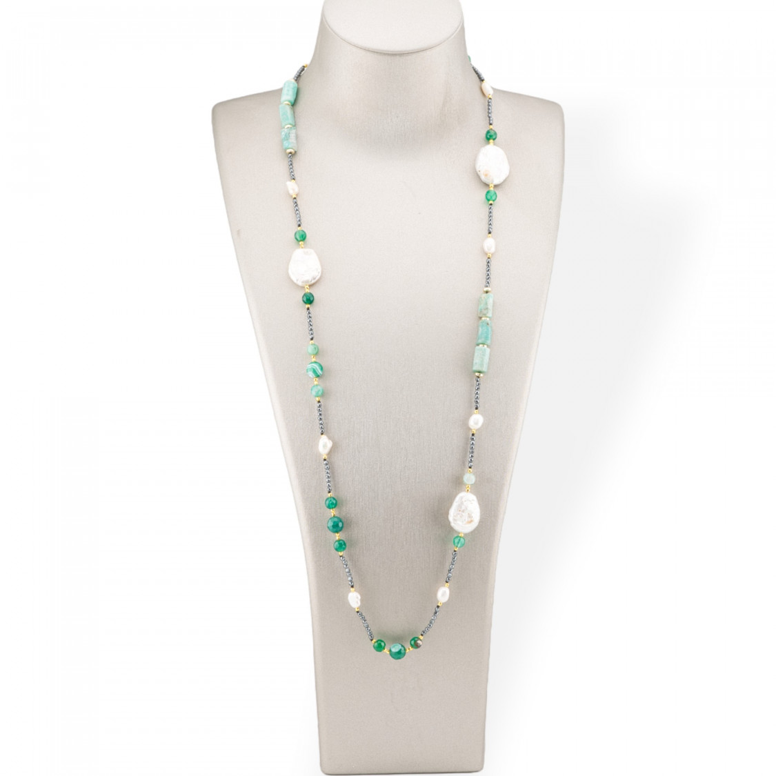 Collana Charlestone Di Pietre Dure, Perle E Ematite 90cm Verde-DESIGN ITALY | Worldofjewel.com