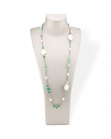 Collana Charlestone Di Pietre Dure, Perle E Ematite 90cm Verde-DESIGN ITALY | Worldofjewel.com