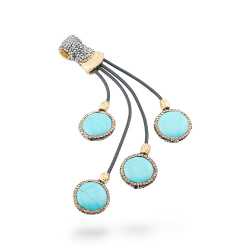 Pendant Component Faux Leather With Rhinestone Marcasite And Gemstones Cabochon 53x140mm 1pc Magnesite