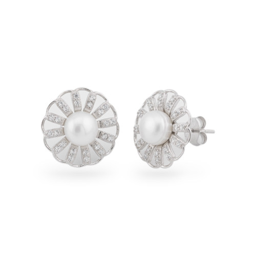 Boucles d'Oreilles Puces Argent 925 avec Pierres 1 Paire Plaqué Rhodié