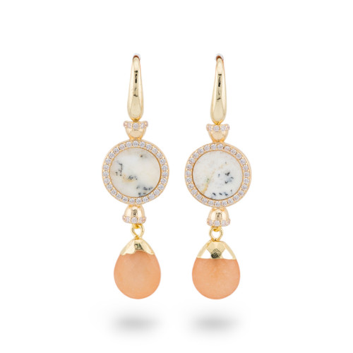 Boucles D'oreilles Dormeuses En Bronze Avec Pierres Et Zircons Orange Doré