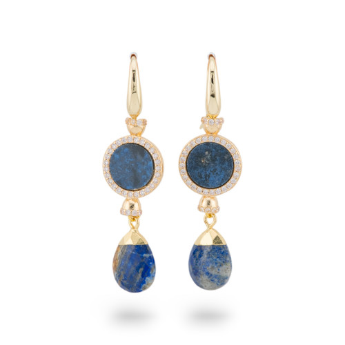 Bronze Earrings With Zircon Stones Golden Lapis Lazuli