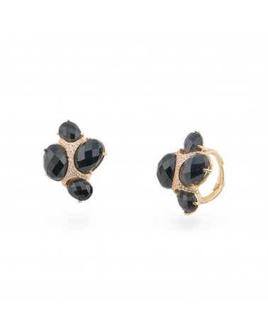 Anello Di Bronzo Con Occhio Di Gatto Con Zirconi Misura Regolabile Dorato Nero-ANELLI BRONZO E OCCHIO DI GATTO | Worldofjewel.com