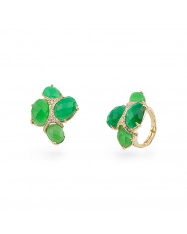 Anello Di Bronzo Con Occhio Di Gatto Con Zirconi Misura Regolabile Dorato Verde-ANELLI BRONZO E OCCHIO DI GATTO | Worldofjewel.com