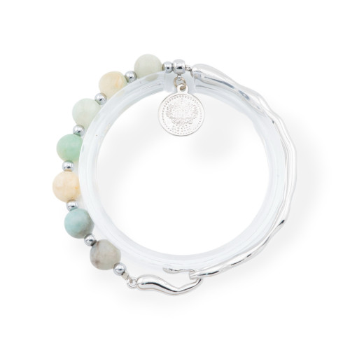 Gemstone Bracelets With Pendant And Rhodium-Plated Bronze Element Amazonite