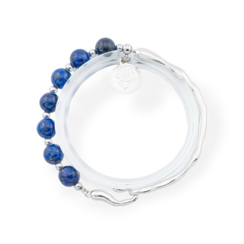 Bracelets en pierres semi-précieuses avec pendentif et élément en bronze rhodié lapis-lazuli