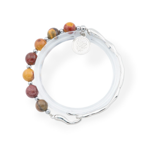 Hard Stone Bracelets With Pendant And Rhodium-Plated Bronze Element Mokaite