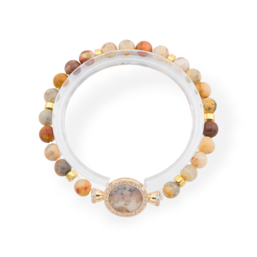 Stretch Bracelets Of Hard Stones With Pendant With Bronze Center With Stones Golden Agate Bamboo