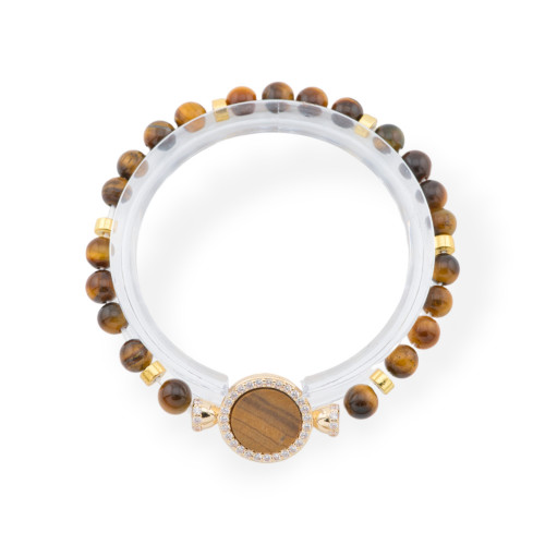 Stretch Bracelets Of Hard Stones With Pendant With Central Bronze With Golden Stones Tiger's Eye