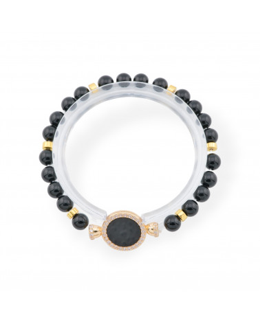 Bracciali Elasticizzato Di Pietre Dure Con Pendente Con Centrale Di Bronzo Con Pietre Dorato Onice-BRACCIALI DI PIETRE DURE | Worldofjewel.com