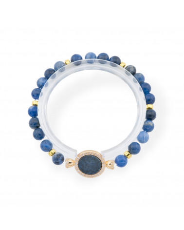 Bracciali Elasticizzato Di Pietre Dure Con Pendente Con Centrale Di Bronzo Con Pietre Dorato Sodalite-BRACCIALI DI PIETRE DURE | Worldofjewel.com