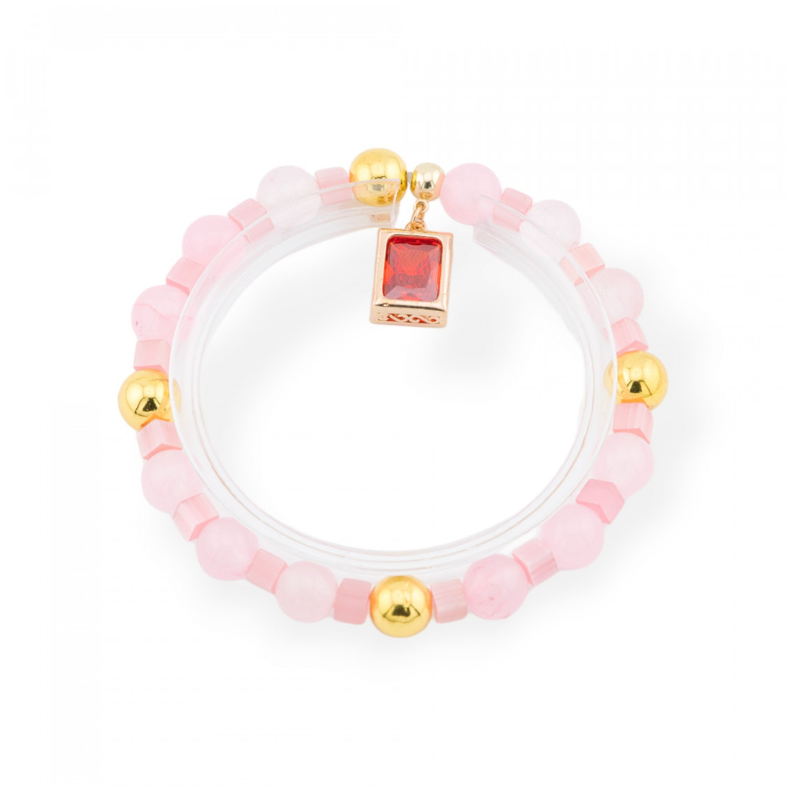 Bracciali Elasticizzato Di Pietre Dure Con Pendente Con Cristalli CZ Rettangolo Dorato Rosa-BRACCIALI DI PIETRE DURE | Worldofjewel.com