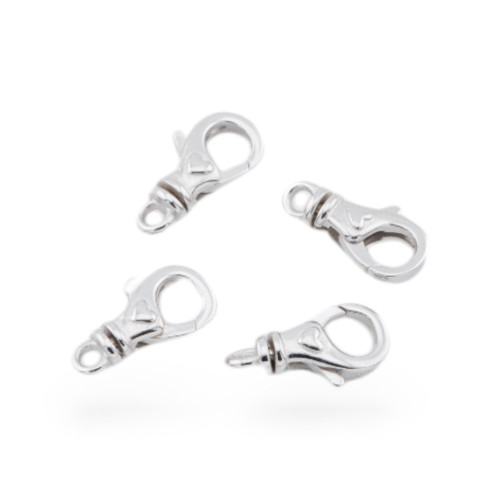 Fermoir à Pression en Argent 925 avec Coeur 8x14mm 4pcs Plaqué Rhodium