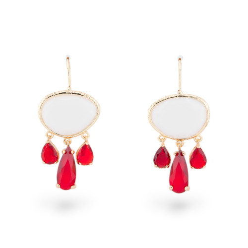 Boucles d'oreilles en bronze avec ensemble oeil de chat et gouttes de cristaux CZ rouge blanc doré