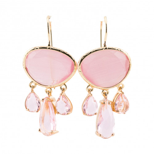 Boucles d'oreilles en bronze avec ensemble oeil de chat et gouttes de cristal CZ doré rose