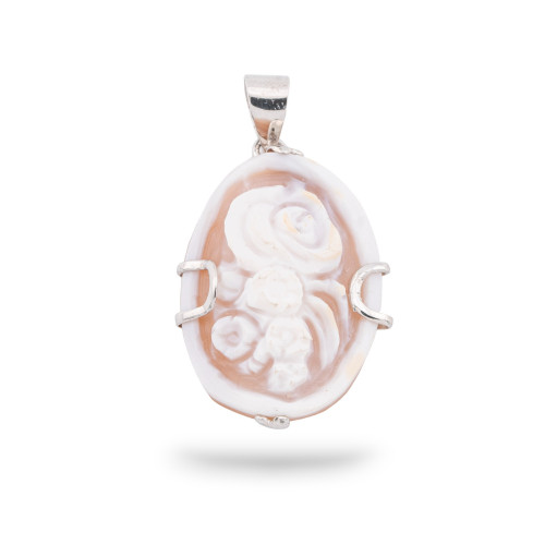 925 Silver Pendant With Hand Engraved Italian Cameo 16x43mm 1pc Rhodium Plated