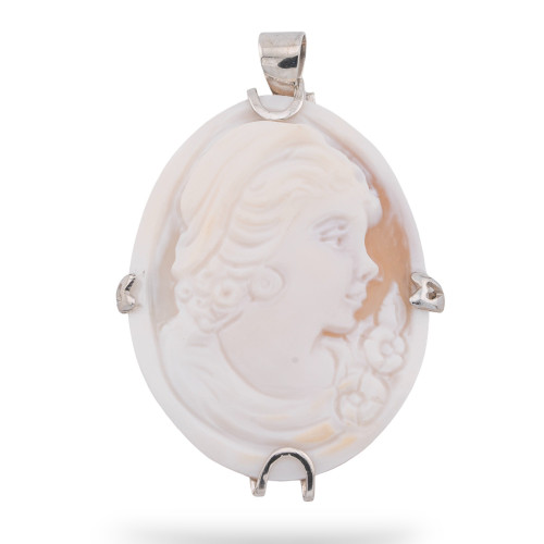 925 Silver Pendant With Hand Engraved Italian Cameo 32x52mm 1pc Rhodium Plated MOD2