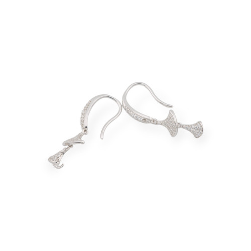 Base pour Boucles d'Oreilles Dormeuses en Argent 925 avec Pavé de Zircons 9x31mm 2 Paires Plaqué Rhodié