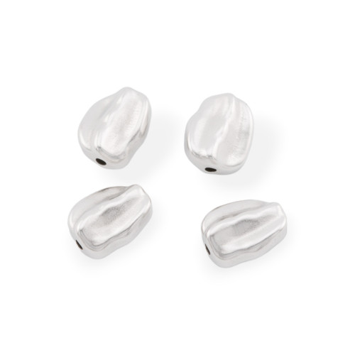 Composant de Connecteur en Argent 925 Perle Tumbled 13x16mm 4pcs Plaqué Rhodium