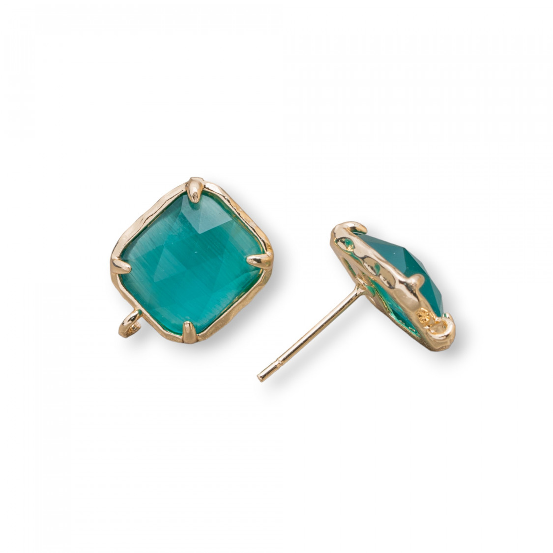 Base Per Orecchini Di Ottone A Perno Con Occhio Di Gatto Sfaccettato Rettangolo 10,5x13mm 5 Paia Verde-BASI CON PIETRE E PERLINE | Worldofjewel.com