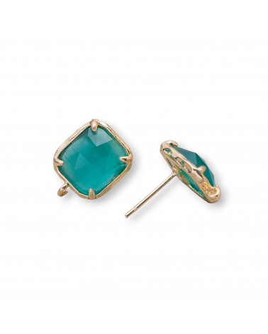 Base Per Orecchini Di Ottone A Perno Con Occhio Di Gatto Sfaccettato Rettangolo 10,5x13mm 5 Paia Verde-BASI CON PIETRE E PERLINE | Worldofjewel.com