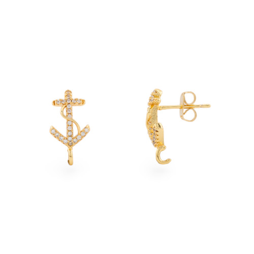 Bronze Earring Bases With Rhinestone Anchor Pin 09x13mm 2 Pairs Gold