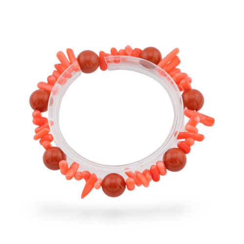 Elastic Bracelets Of Hard Stones And Coral Bamboo Orange