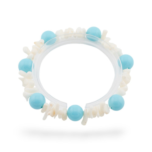 Bracelets extensibles de pierres semi-précieuses et corail de bambou turquoise blanc