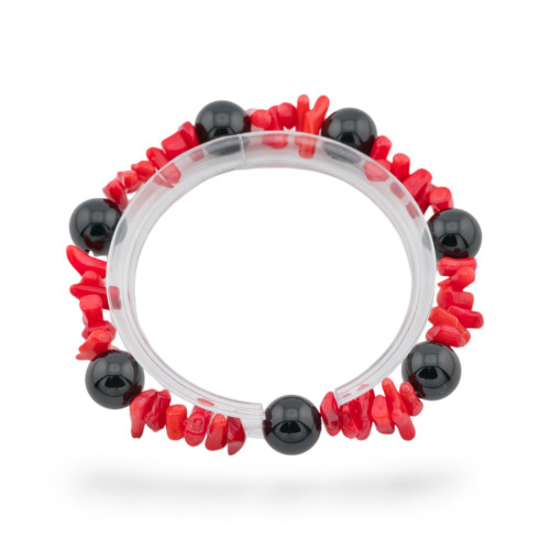 Stretch Bracelets Of Hard Stones And Coral Bamboo Red Onyx