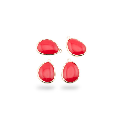 Componente Pendente Di Bronzo Con Occhio Di Gatto Incastonati Mango 18x25mm Con 1 Anellino 8pz Rosso Pastello-CABOCHON BORDATI E INCASTONATI | Worldofjewel.com