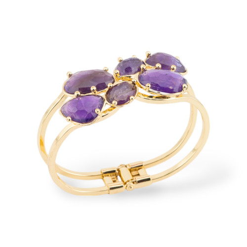 Bronze Bracelet and Central Stones Set 45x65mm Gold Amethyst