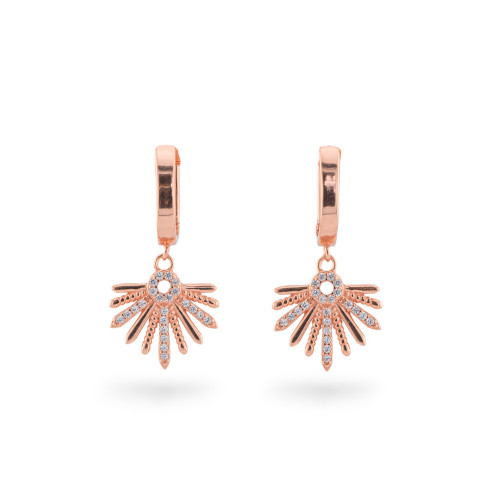 925 Silver Closed Stud Earrings With Leaf Pendant With Zirconia 14x30mm 1 Pair Rose Gold