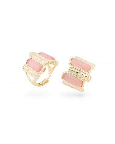 Anello Di Bronzo Con Occhio Di Gatto 20x22mm Con 2 Pietre Misura Regolabile Dorato Rosa-ANELLI BRONZO E OCCHIO DI GATTO | Worldofjewel.com