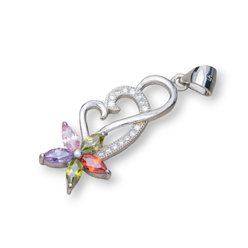 Pendentif en Argent 925 avec Zircons Fantaisie 12x32mm 3pcs Plaqué Rhodium