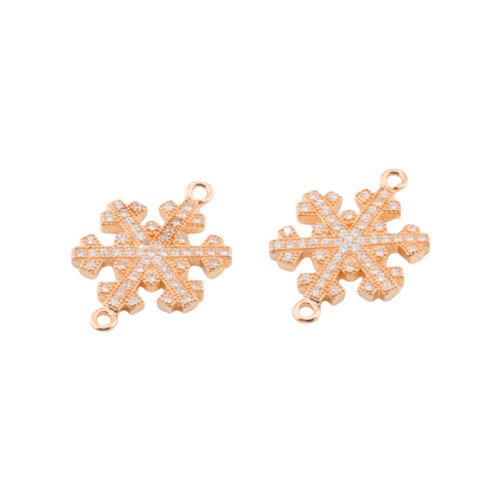 925 Silver Connector Component With Zirconia Snowflake With 2 Jump Rings 14x16mm 4pcs Rose Gold