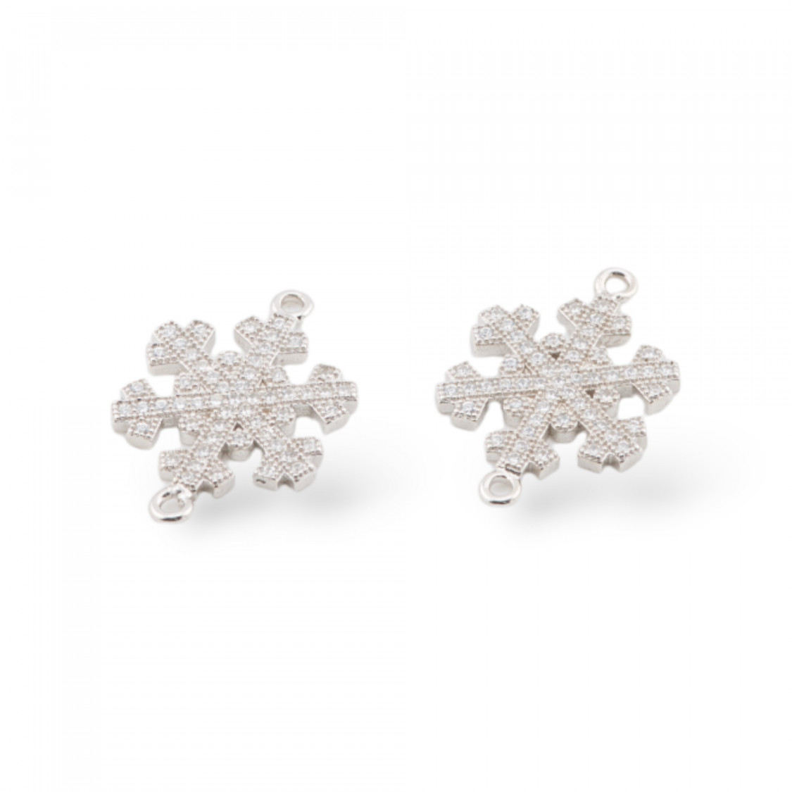 Componente Connettore Di Argento 925 Con Zirconi Fiocco Di Neve Con 2 Anellini 14x16mm 4pz Rodiato-CONNETTORI PAVE' | Worldofjewel.com