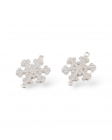 Componente Connettore Di Argento 925 Con Zirconi Fiocco Di Neve Con 2 Anellini 14x16mm 4pz Rodiato-CONNETTORI PAVE' | Worldofjewel.com