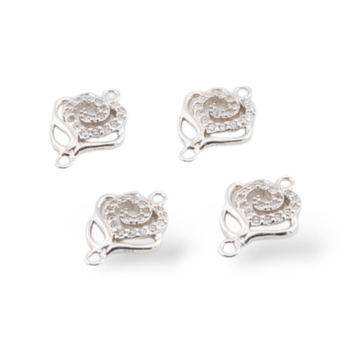 Silver Component With Zircons With 2 Pink Rings 10pcs