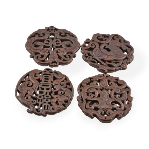 45-65mm 1pc Brown Engraved Jadeite Component Random Design