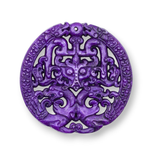 Engraved Jadeite Component 45-65mm 1pc Purple Random Design