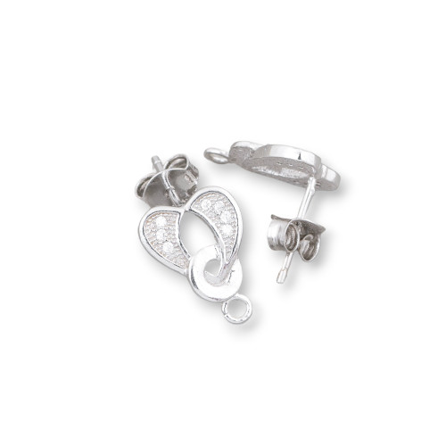 Basis für Ohrringe aus 925er Silber mit Zirkonen, Herzstecker 09 x 13 mm, 3 Paar rhodiniert