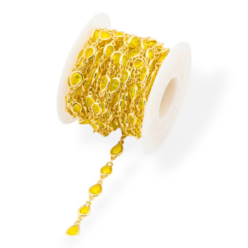 Chaîne Chapelet en Laiton avec Cabochon Oeil de Chat Goutte 6,5x8,5mm 5 Mètres Jaune Doré