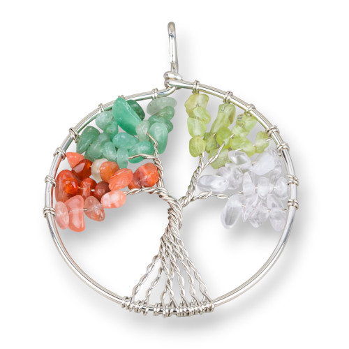 Colgante Árbol de la Vida con Piedras Semipreciosas 50mm 2uds Arco Iris Chapado en Rodio