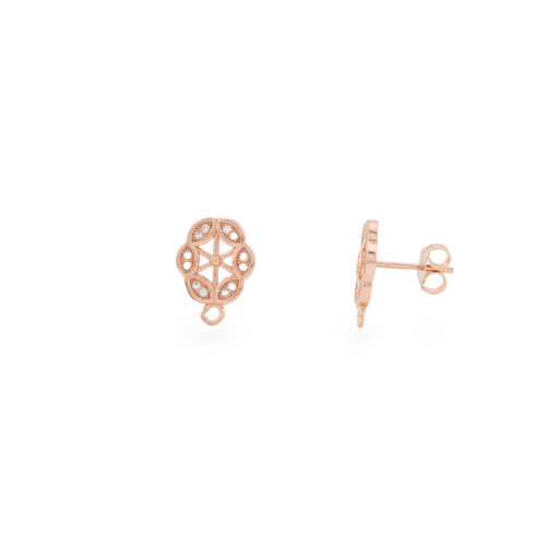 925 Silver Earring Base With Cubic Zirconia Fancy Pin 10x13mm 3 Pairs Rose Gold