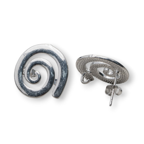 Base de Boucle d'Oreille Goujon Escargot Bronze 18x17mm 10 Paires Plaqué Rhodium