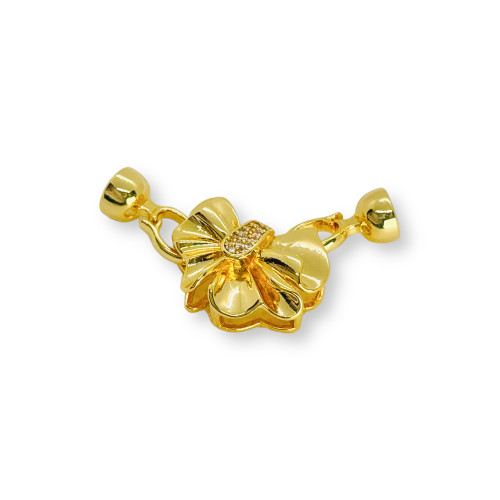 Bronze Snap Closure Flower With Zircons 16x40mm 5pcs Gold