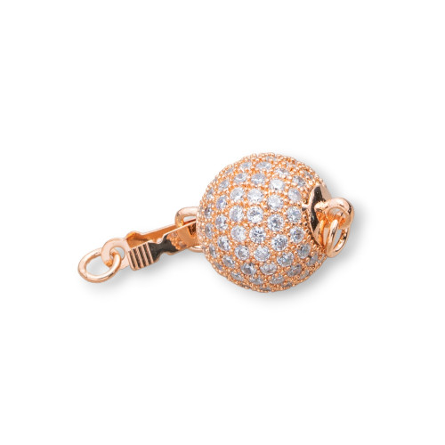 Brass Ball Clasp Rhinestone 8mm 5pcs Rose Gold