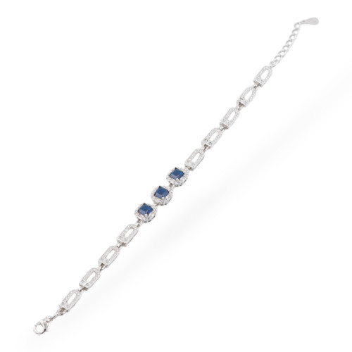 Armband aus 925er Silber mit Pavé-Zirkonen, 1 Stück, MOD959, rhodiniert, blau